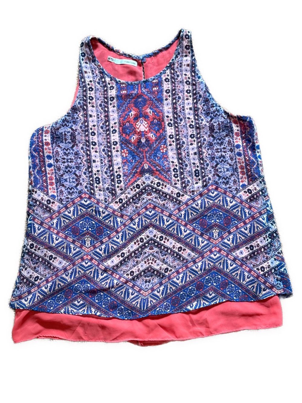 Maurices Women's Medium Blue & Coral Floral Geometric Print Halter Tank Top